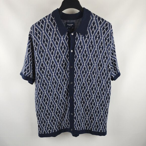 Abercrombie & Fitch Sweater Mens XL Multi Geometric Collared Dad Button Up - Picture 1 of 7